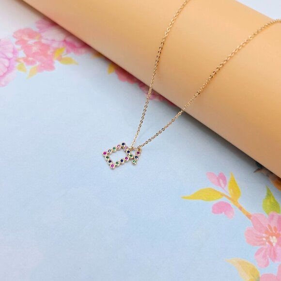 Colorful Initial Pendant Rose Gold Necklace 18+2 Inch Adjustable Chain, XPNL0105 - Picture 4 of 13